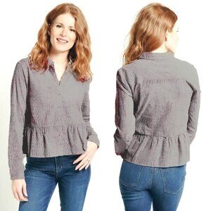 Artisan NY 100% linen button down peplum blouse